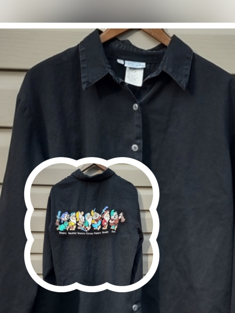 Walt Disney's Snow And The Seven Dwarfs Vintage Original Cotton Button Down Sz L
